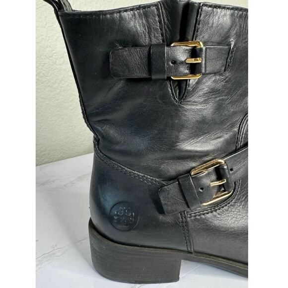 Tory Burch Bennie‎ Black Leather Buckled Biker Ankle Boots size 8.5 - Picture 2 of 11